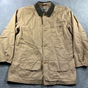 LL BEAN BARN JACKET MENS 2XLT TALL BEIGE CANVAS CHORE FIELD COAT BUTTON COLLARED